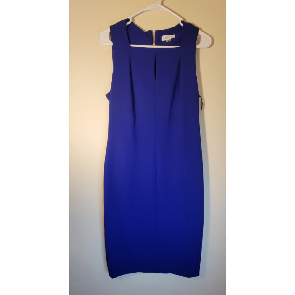 Calvin Klein Women's Blue Sleeveless Back Zipper Textured Bodycon Dress Size 10